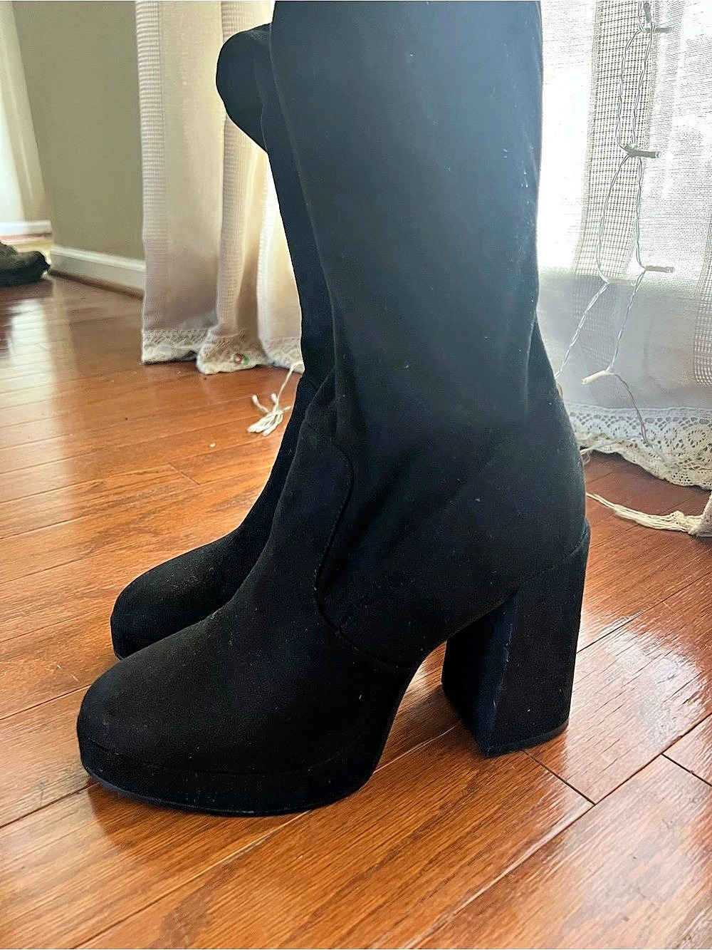 Steve Madden Twain Black Platform Knee-High Boots